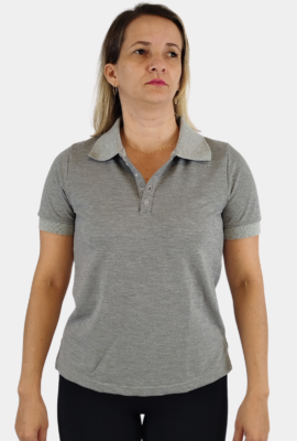 Camisa Polo Feminina cinza mesclado