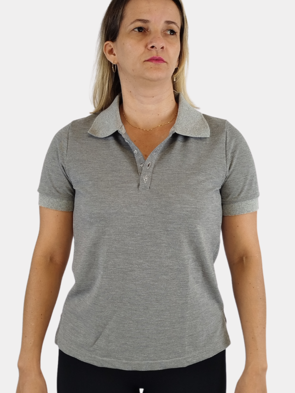 Camisa Polo Feminina cinza mesclado